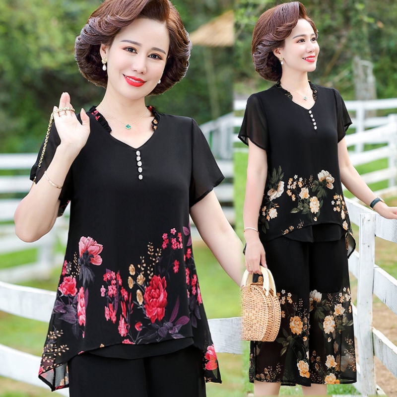 Top 5 bộ đồ hai mảnh cho phụ nữ trung và già kiểu Quốc voan ngắn tay phong cáchF