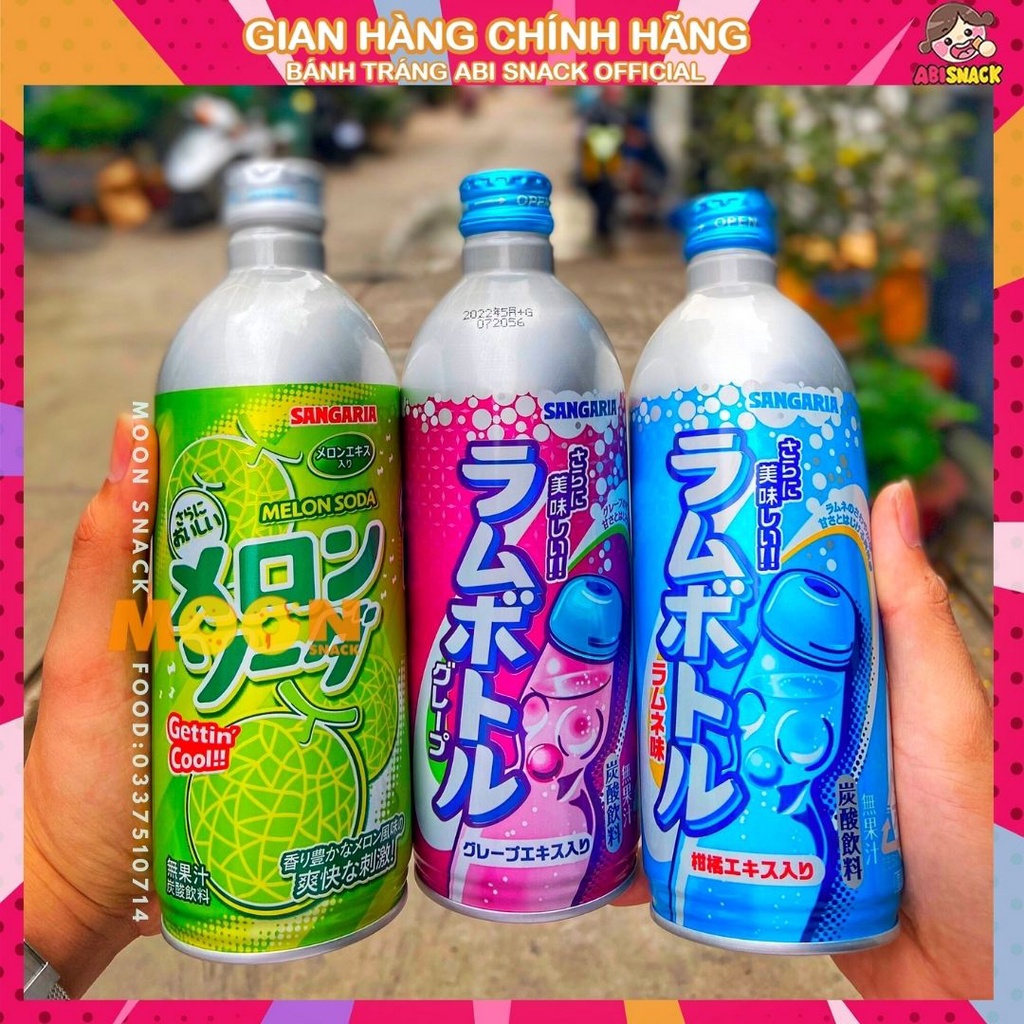 Nước ngọt Soda nhập khẩu chính hãng Nhật Bản Sangaria Ramu Bottle Vị Nho/Dưa Lưới/Truyền Thống Chai 500ml