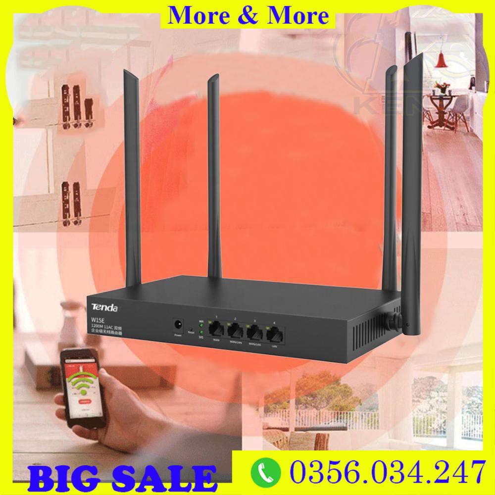 ⭐Bộ phát WIFI Tenda w15e ac1200Mps mạng doanh nghiệp 50 user ⭐vùng phủ sóng 300m2 4 ăn ten phát sóng cực mạnh⭐Freeship b