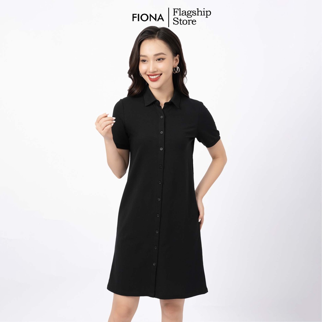 Đầm cotton nữ cổ đức dáng A, váy suông ngắn tay FIONA F421210