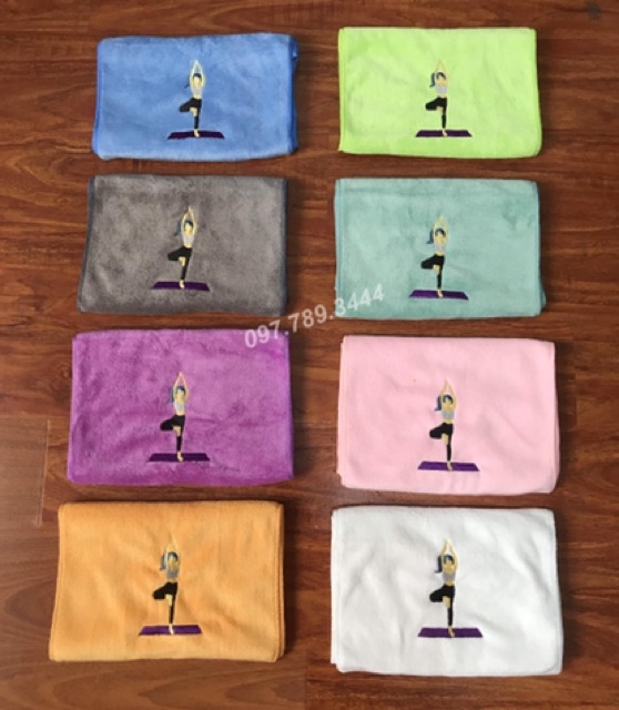 Khăn Cotton Thể Thao Lau Thấm Mồ Hôi Thêu Hình Cô Gái Tập Yoga