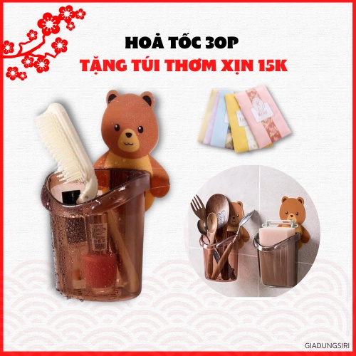 DEAL SỐC Cốc đựng dán tường hình Gấu chịu lực cực tốt - trang trí phòng cực đẹp , tiện lợi , siêu bền , siêu dính