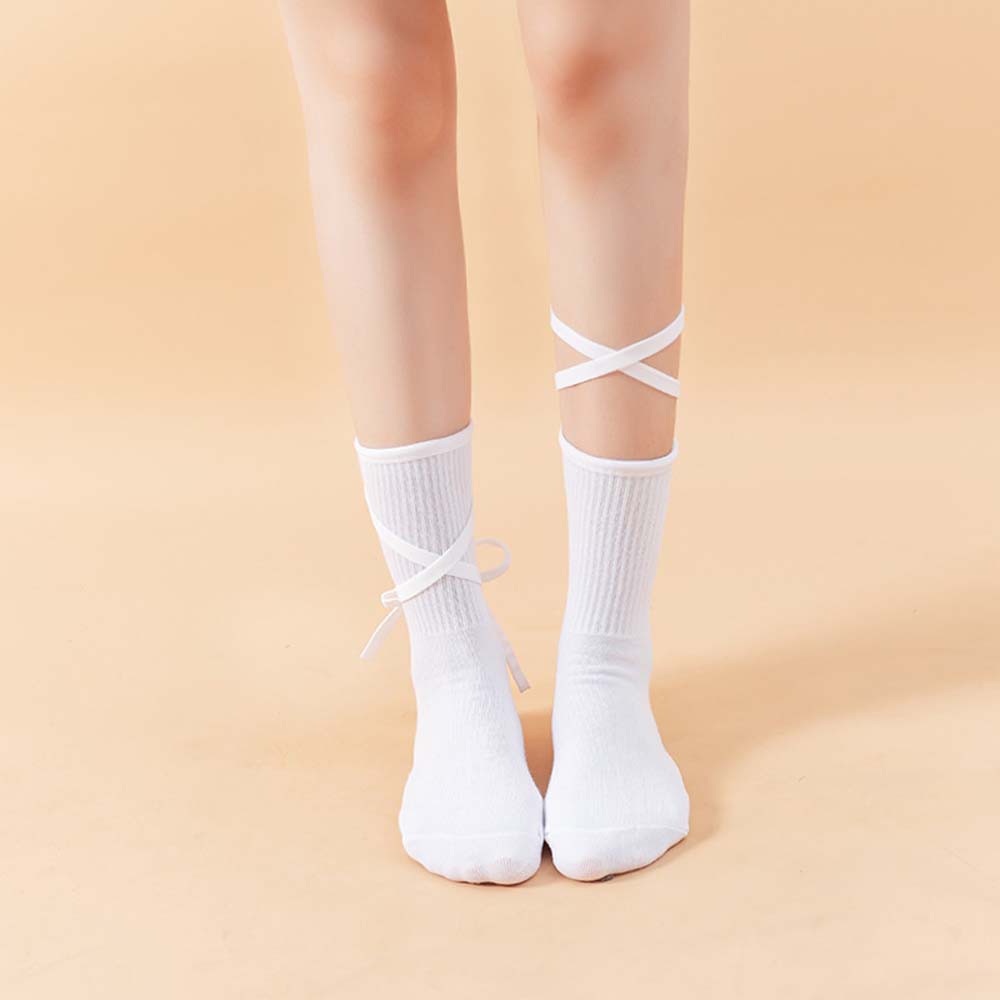 Tất Cotton Dài Mềm Mại Màu Trơn In Chữ Phong Cách Nhật Bản Cho Nữ