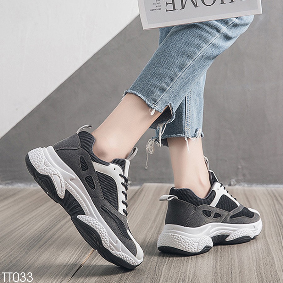 Giày Thể Thao Nữ, Sneaker Hàn Quốc Cao Cấp Giá Rẻ Đế Cao 5CM - Chất Da Phối Vải Lưới Đẹp (Có video thật) TT033/34