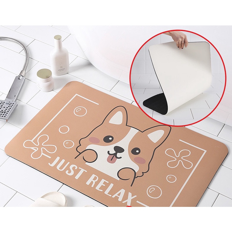 Thảm Silicon Lót Sàn Siêu Thấm Hút Chống Trơn Trượt Hoạ Tiết Màu Sắc Dễ Thương Phòng Khách Phòng Bếp Nhà Tắm Toilet