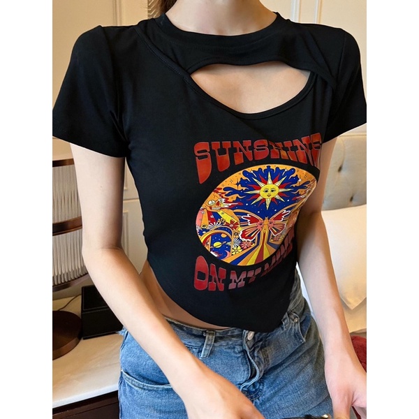 Áo thun croptop vạt chéo Sunshine