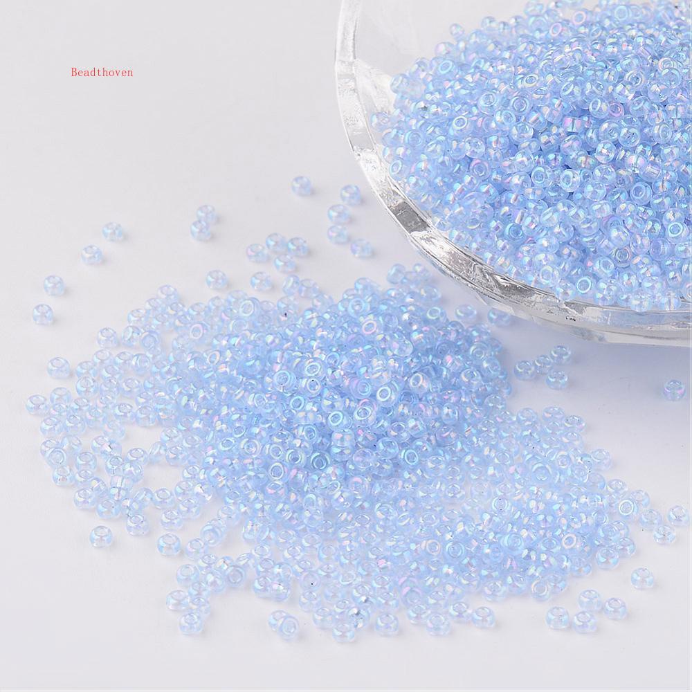Túi 3000 hạt siêu nhỏ FGB 12/0 bằng thủy tinh cầu vồng trong suốt hình tròn 2x1.5mm lỗ 0.9mm 50g