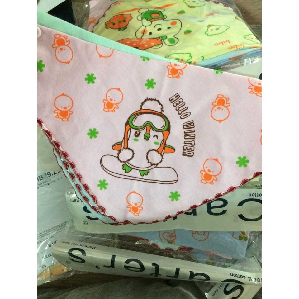 Set 5 khăn yếm cotton tam giác có cúc bấm xuất Nhật bo viền cho bé trẻ sơ sinh