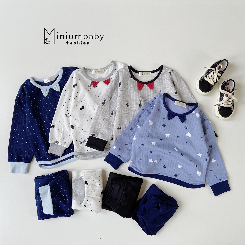 Bộ quần áo trẻ em MiniumBaby cotton 2 lớp, họa tiết tai mèo cho bé trai, bé gái - SB1083