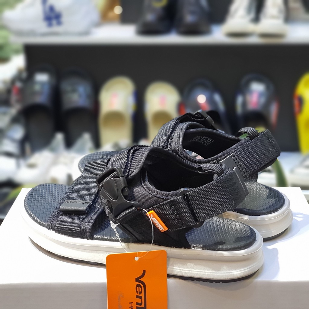 Sandal Vento chính hãng nam nữ SD-NB01 màu đen Black quai dán, quai bấm linh hoạt, Dép quai sau đi học không gây mùi