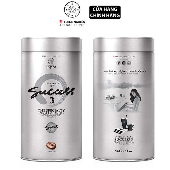 [ Trung Nguyên Legend ] Cà phê Legend Success 3 Trung Nguyên Legend - Hạt Mộc Arabica, Robusta (Lon 340gr)