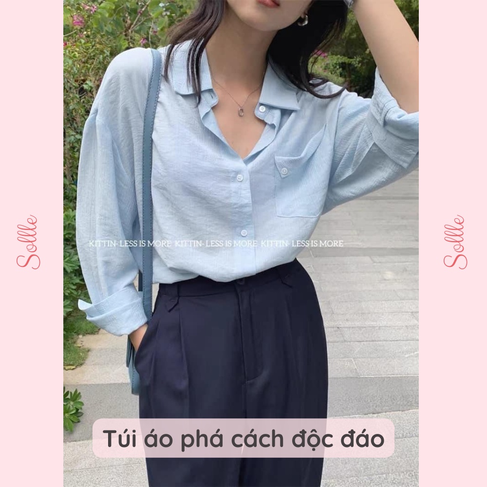 Áo sơ mi nữ dài tay form rộng vải đũi nhăn nhẹ mát nhiều màu đi học ulzzang Sollle