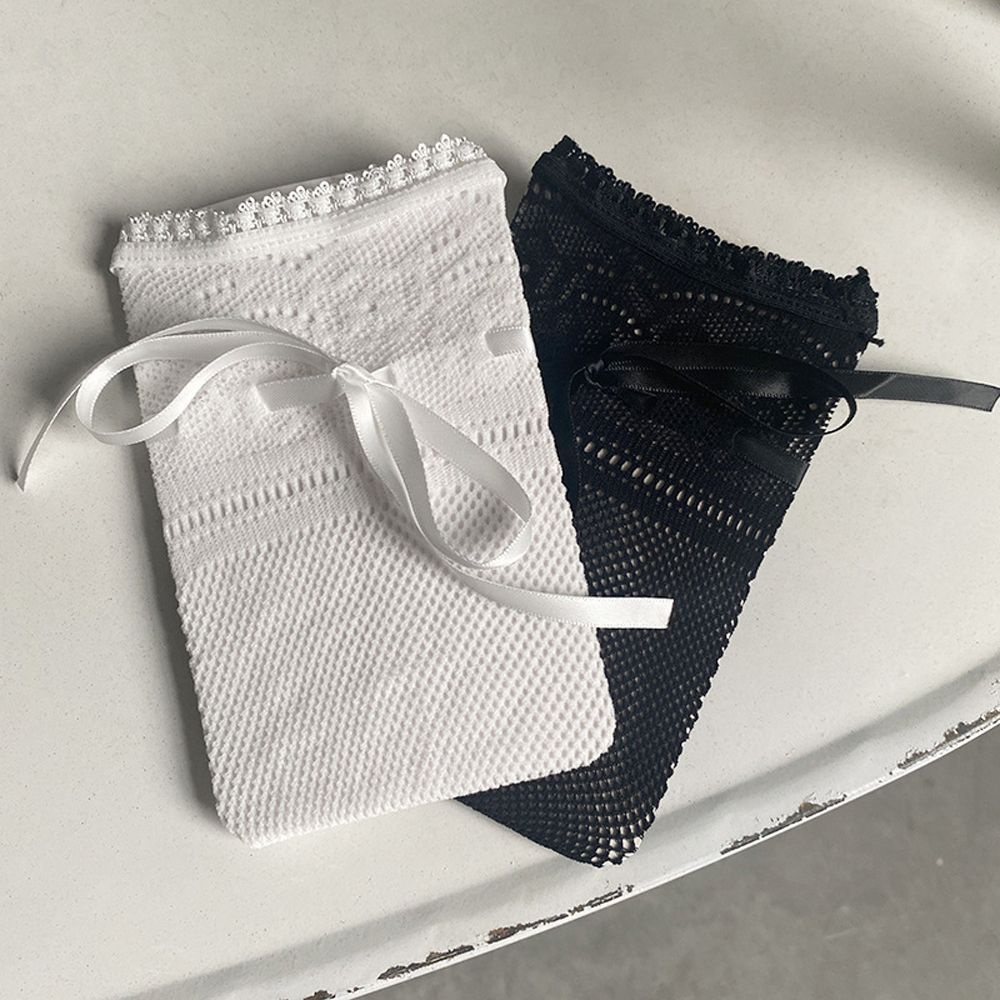 Vớ lưới nhún bèo ren họa tiết hoa rỗng phối nơ phong cách Lolita Hàn Quốc ngọt ngào sành điệu cho nữ