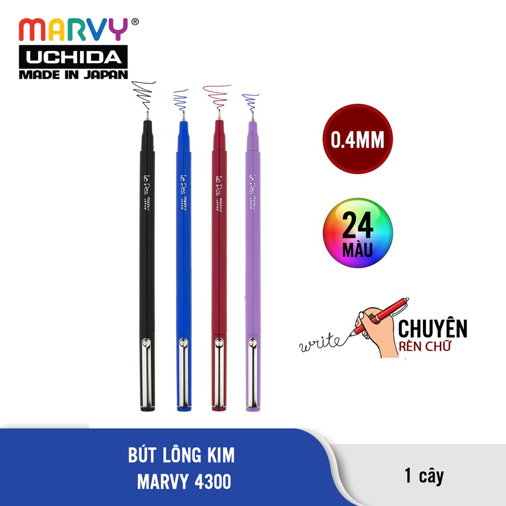 Combo 3 Bút lông kim luyện viết chữ đẹp Marvy Uchida Le Pen 4300 ngòi 0.3mm