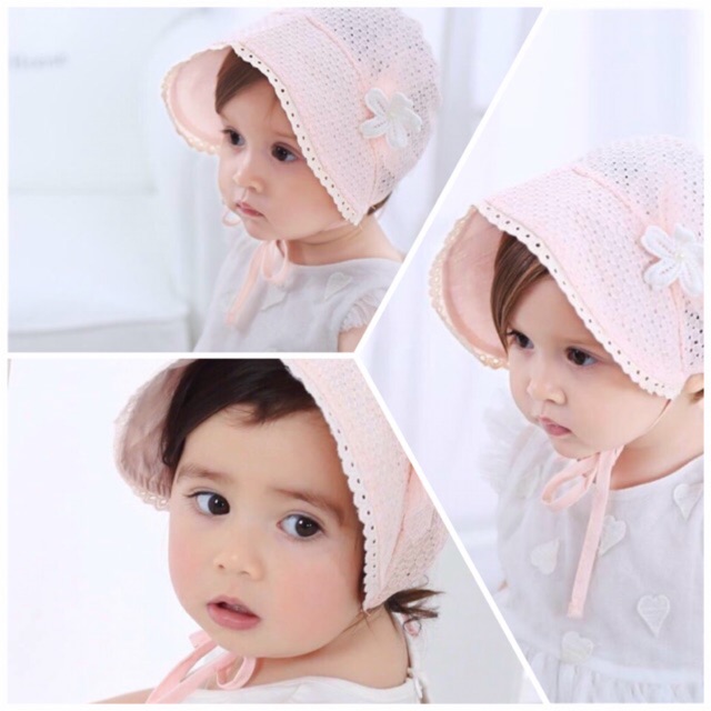 Mũ bèo tiểu thư chất cotton đũi cho bé sơ sinh