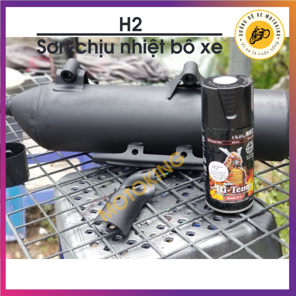 Bình sơn samurai h2 chịu nhiệt, chống cháy màu đen mờ 300ml - sơn pô zin