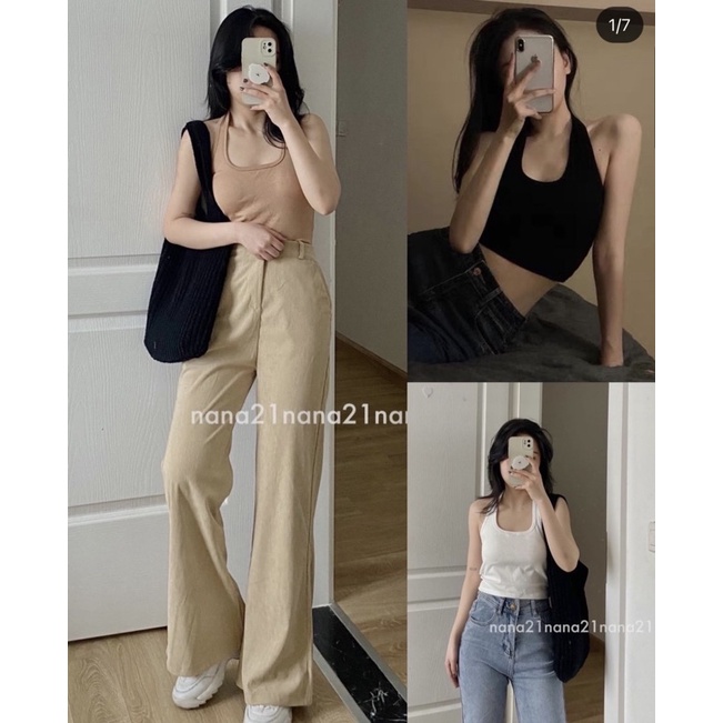 [Ảnh thật/Video]Áo croptop dây cổ yếm thể thao Áo Croptop hai dây hở lưng sang chảnh