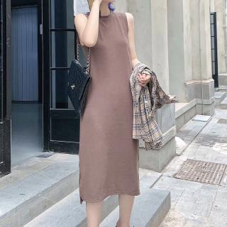 Váy len nữ dáng dài xẻ tà màu nâu Pniss 116535 – 8003