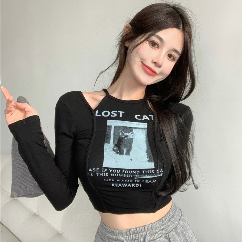 Áo thun lửng tay dài cổ V quyến rũ cho nữ