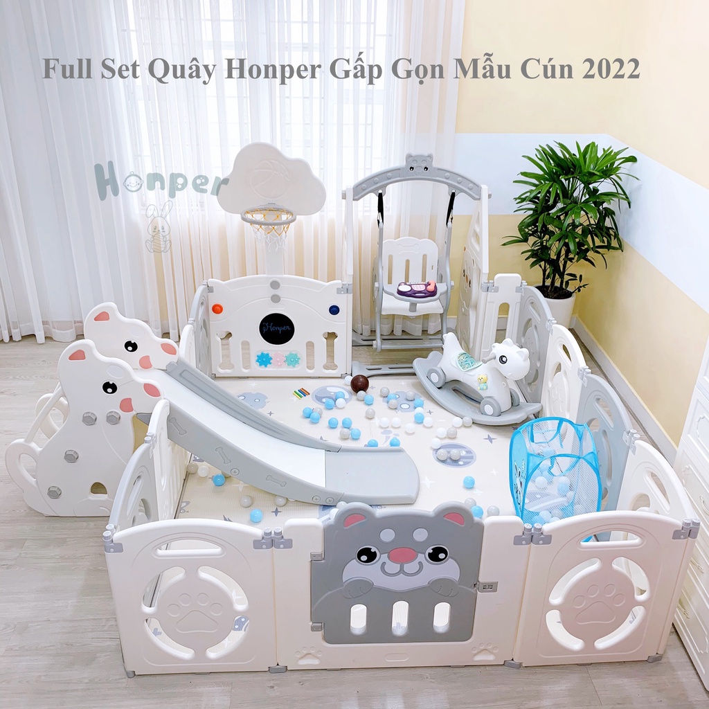 Trọn Bộ Quây Cũi Cầu Trượt Xích Đu Và Ngựa Cho Bé