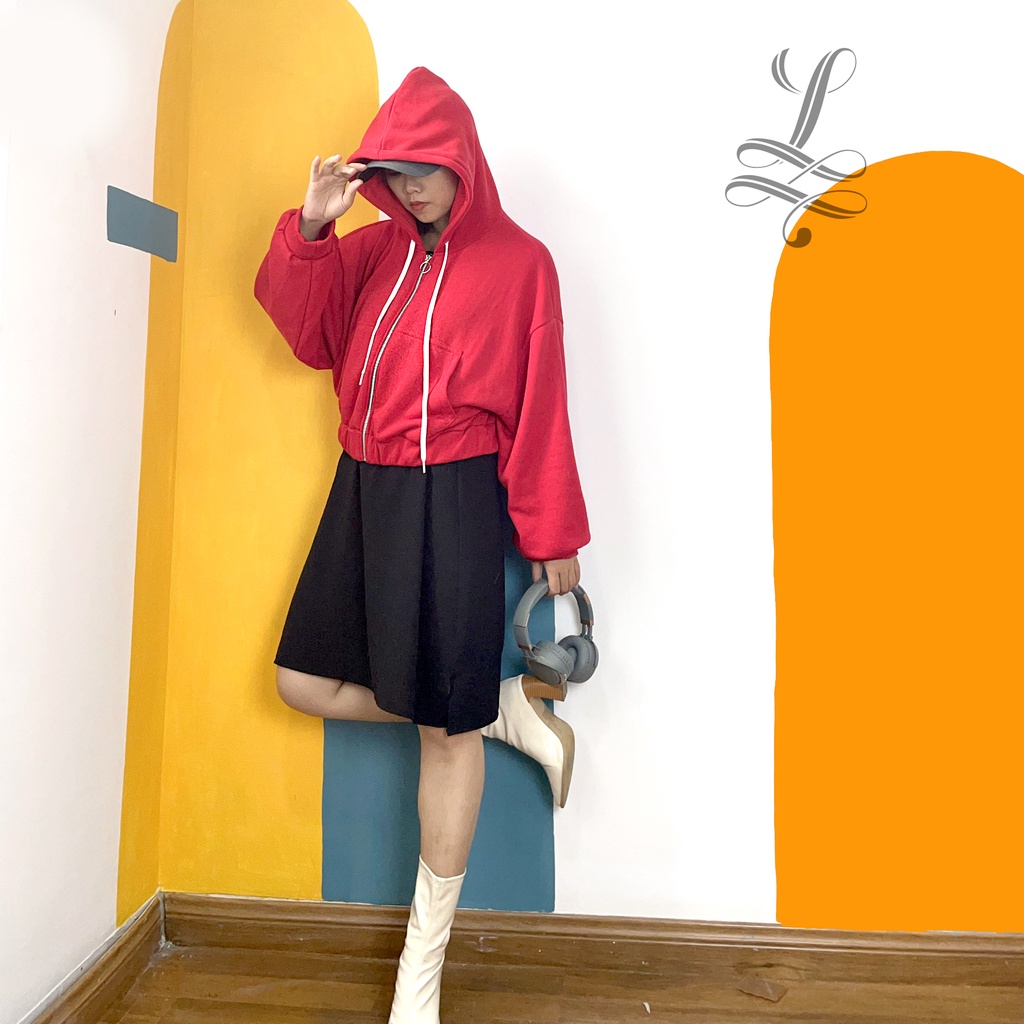 Áo khoác nữ Hoodie, áo khoác nữ ngắn có nón tay phồng dễ thương LALI CRTOP91