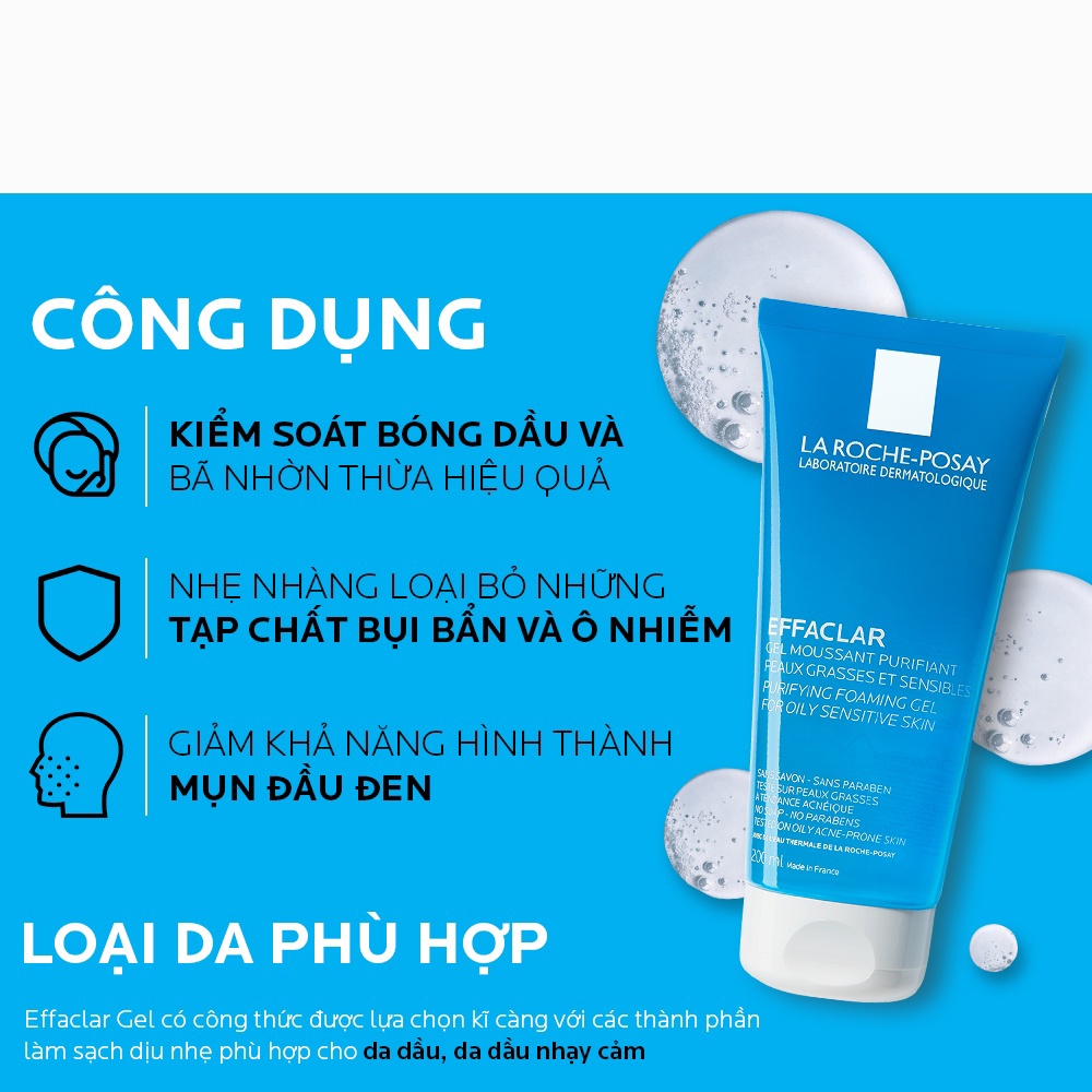 Sữa Rửa Mặt Tạo Bọt Làm Sạch Dành Cho Da Dầu Nhạy Cảm La Roche-Posay Effaclar Purifying Foaming Gel 50ml-200ml-400ml