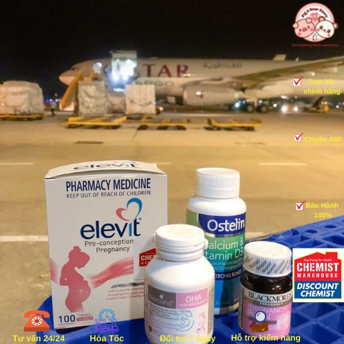 (Có Tem Chemist) Vitamin bầu, Combo 4 vitamin bầu Elevit bầu Sắt DHA Canxi D3 bộ tứ siêu đẳng cho mẹ Bầu