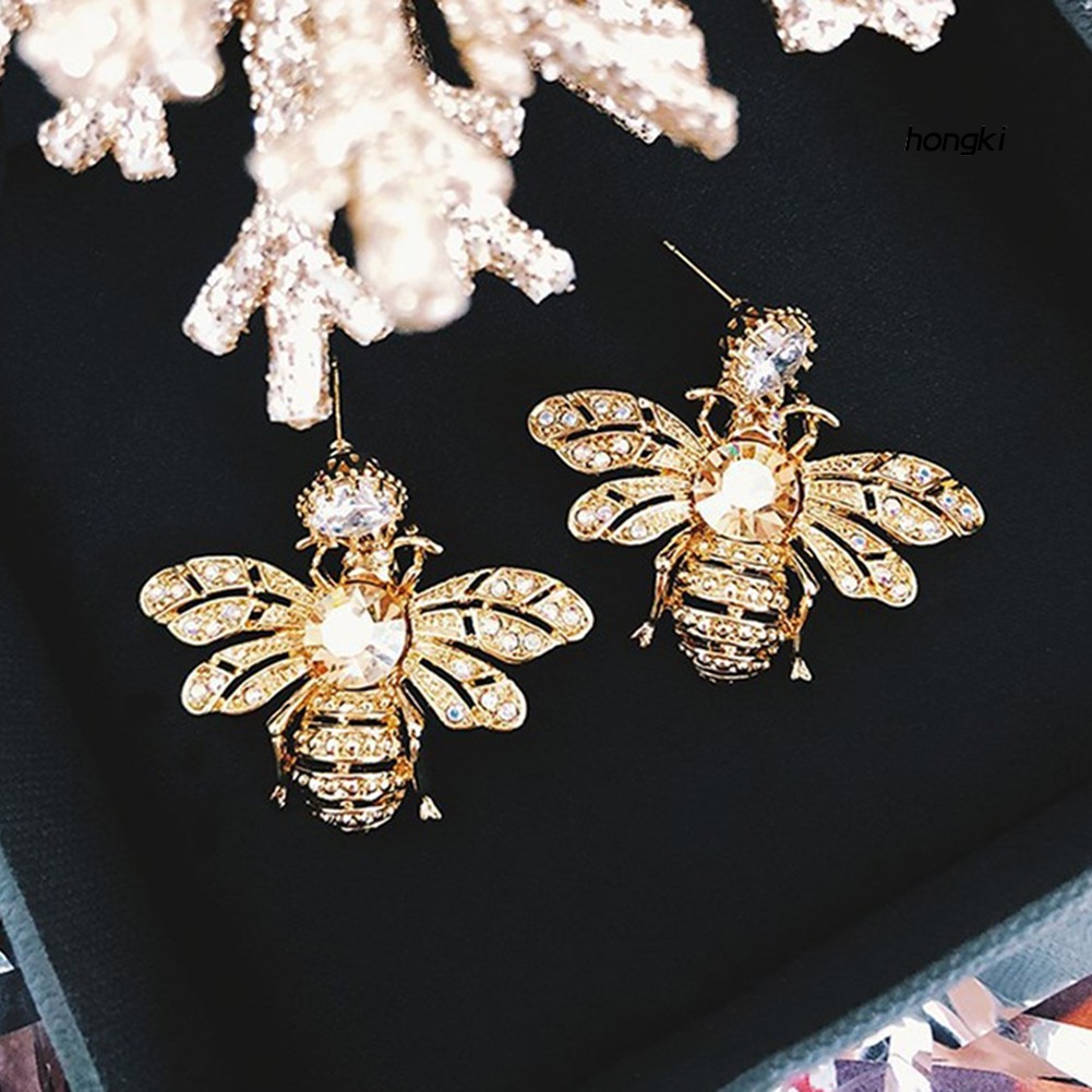 Khuyên tai dạng xỏ thiết kế hình chú ong mật đính đá thời trang dành cho nữ