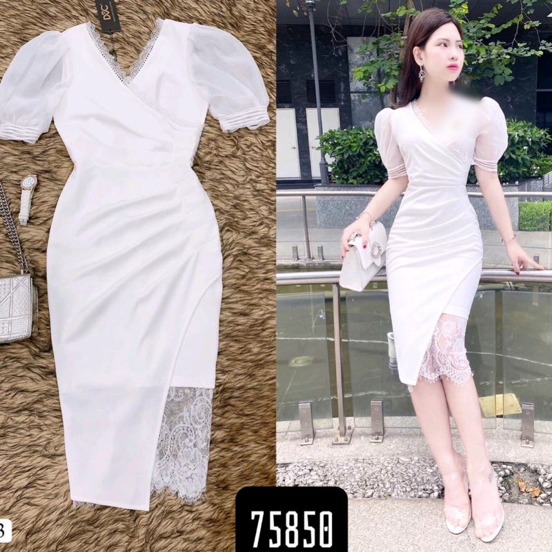 Mẫu váy đầm ôm body xẻ tà dự tiệc cổ V ren xinh xắn, mẫu váy đầm ôm nữ mới giá rẻ đẹp sexy sang chảnh