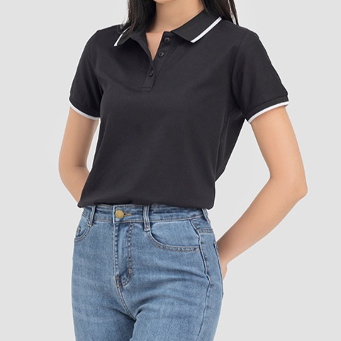 Áo thun polo nữ cổ bẻ thời trang, thiết kế màu trơn phối cổ bẻ dệt không xù, áo polo tay ngắn cơ bản