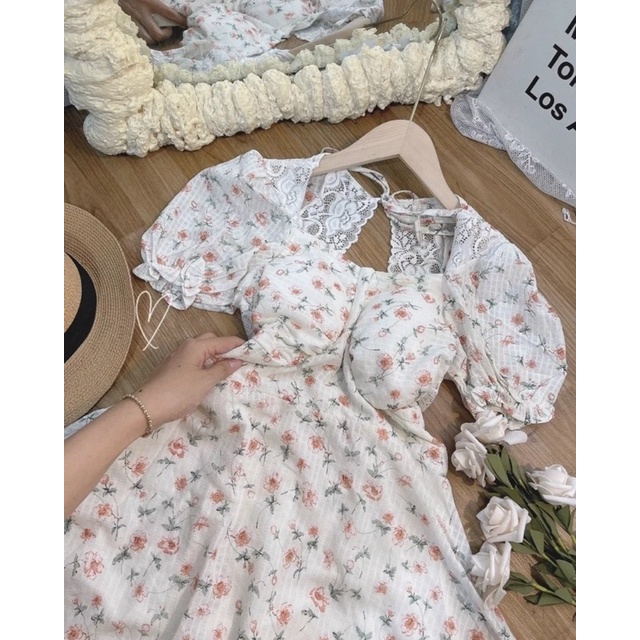 ĐẦM HOA NHÍ VIỀN REN CUT LƯNG XINH XẮN