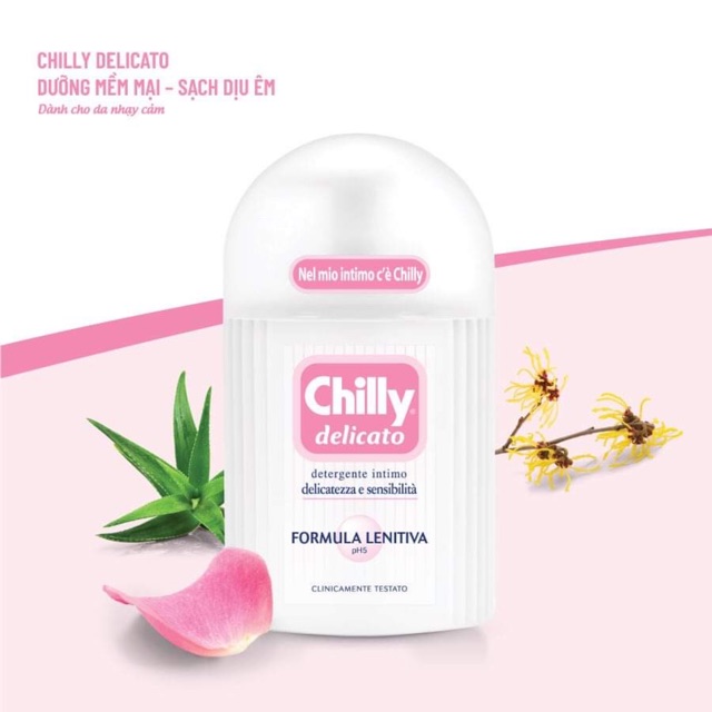 Chilly Delicato - Dưỡng mềm mại, sạch dịu êm - Dung dịch vệ sinh phụ nữ số 1 tại Italy