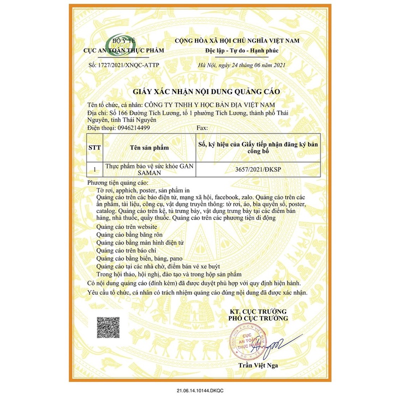 Gan Saman – Hỗ trợ tăng cường chức năng gan, bảo vệ gan, tăng cường giải độc gan (Hộp 1 lọ 60 viên)