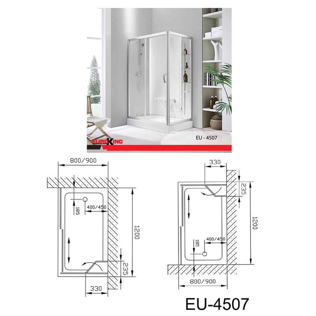 Phòng tắm vách kính nhập khẩu Euroking EU-4507, bồn tắm đứng, cường lực