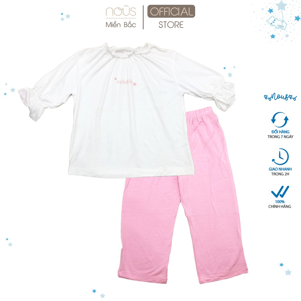 Bộ quần áo dài tay bé gái Nous kids trắng hồng (2 - 6 tuổi)