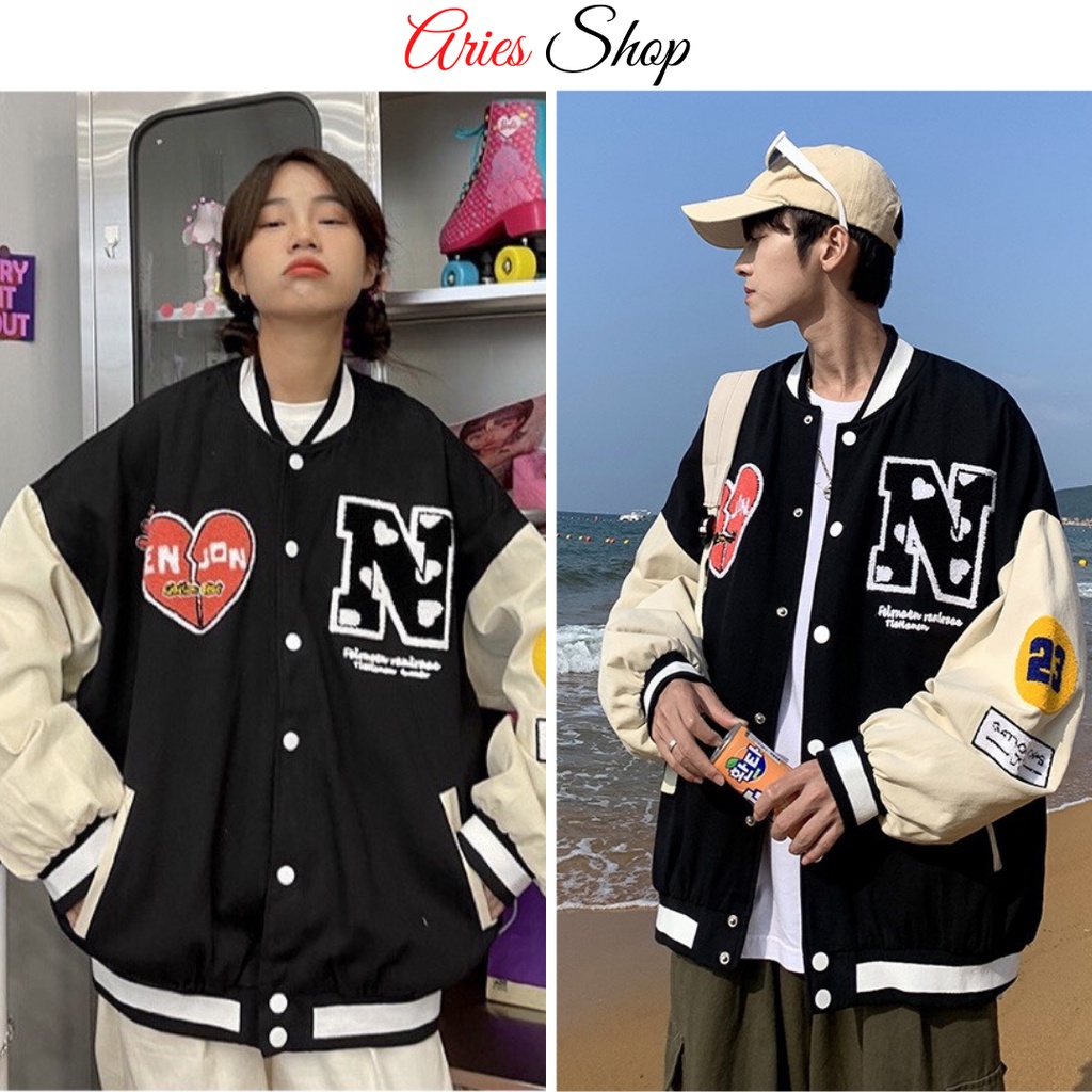 Áo khoác Bomber Unisex cao cấp logo chữ N, áo Bomber freesize thời trang nam nữ, áo khoác bóng chày, áo khoác nỉ đẹp