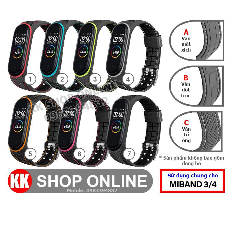 Dây đeo miband thay thế cho Xiaomi Miband 3 Xiaomi Miband 4 vân chạm phối chỉ màu siêu mềm