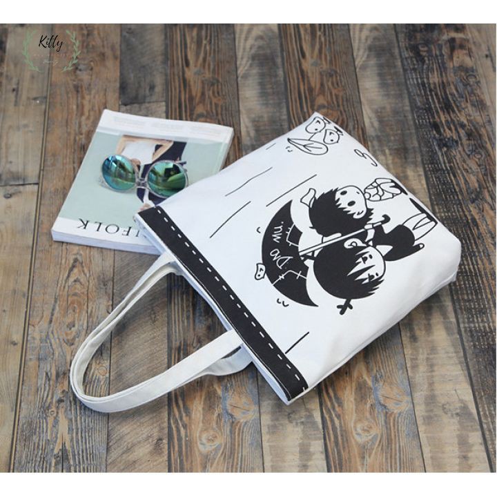 Túi tote 🍓 𝐋𝐎𝐀̣𝐈 𝐈 🍓 Túi Tote canvas có khóa kéo in hình , uzzang unisex đeo vai đi học