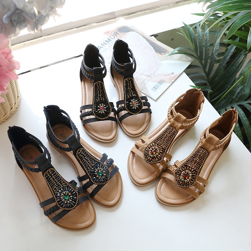 Sandal quai ngang cổ cao Siketu đính hạt xinh xắn, đế 1.5cm