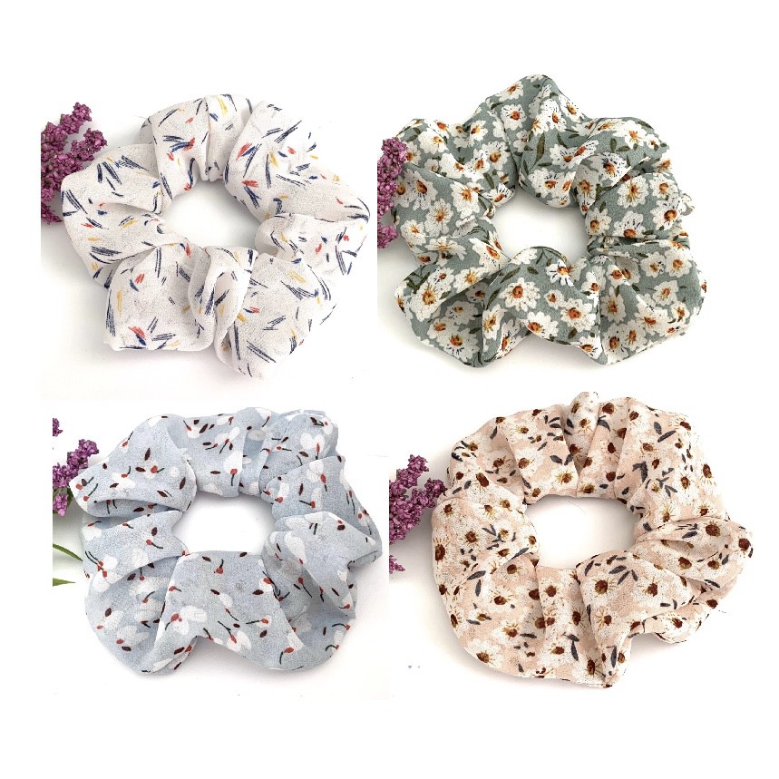 Cột tóc vải Scrunchies hoa văn cao cấp