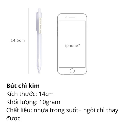 Bút chì kim BELI trong suốt, ngòi 0.5mm_ Đồ dùng học tập, làm việc văn phòng, ngòi thay được