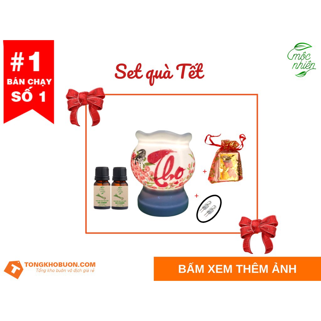 Combo 1 đèn xông tinh dầu + 2 tinh dầu 10ml Mộc Nhiên (có kiểm định) + 1 bóng đèn dự phòng