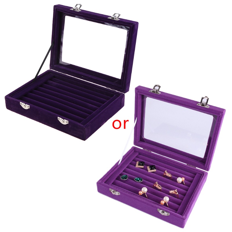 Hộp Đựng Trang Sức Bằng Kính Phối Nhung Sang Trọng
