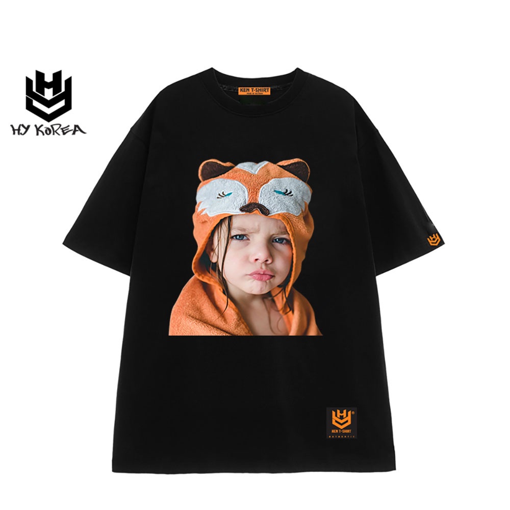 Áo phông nữ tay lỡ HY KOREA unisex form rộng in hình Em bé Nhăn mặt 400