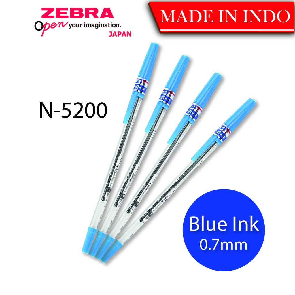 ZEBRA - Viết bi nắp N-5200 - 0,5 xanh (quy cách 3 cây/bịch) [Chính hãng]