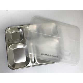 Khay cơm inox 5 ngăn to có nắp, inox 304