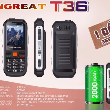 Điện Thoại Pin Khủng Kingreat T36 Có Rung 2 Sim Loa Cực To, Đèn Pin Siêu Sáng, Giá Rẻ - Bào Hành 12 Tháng | BigBuy360 - bigbuy360.vn