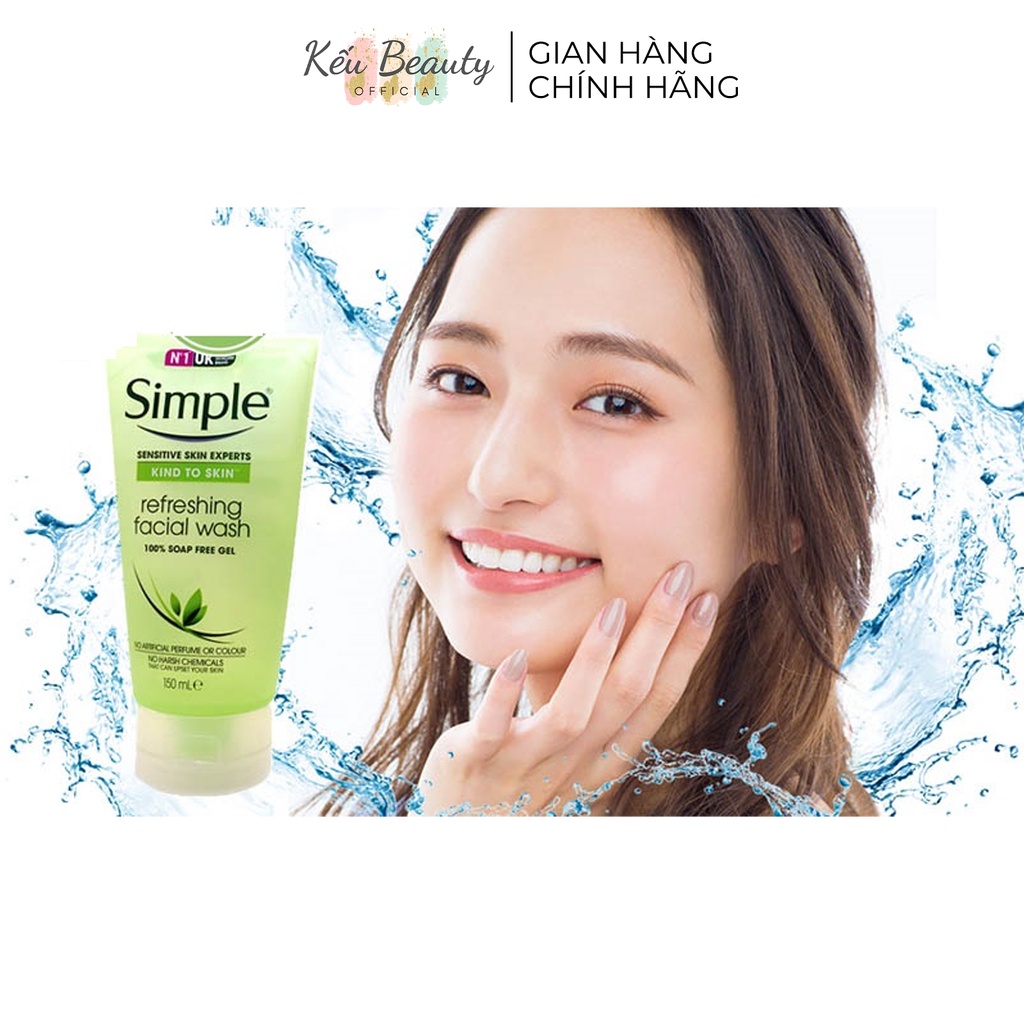 Sữa rửa mặt Simple Gel Kind To Skin Facial Wash làm sạch da, dưỡng ẩm và kiềm dầu 150ml