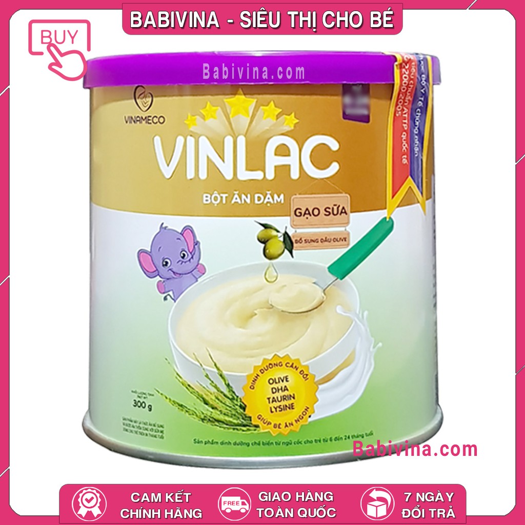 [Mã MKBC245 giảm 8% đơn 400K] [CHÍNH HÃNG] Bột Ăn Dặm Vinlac Vị Gạo Sữa 300g | Date Mới Nhất, Giá Tốt Nhất | Babivina