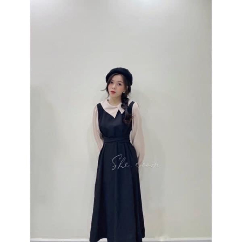Váy thiết kế xuông có dây đai eo phối cổ lệch tiểu thư siêu xinh | BigBuy360 - bigbuy360.vn